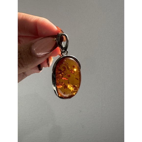 Vintage Amber‎ 925 Silver Pendant Art Nouveau Jewelry